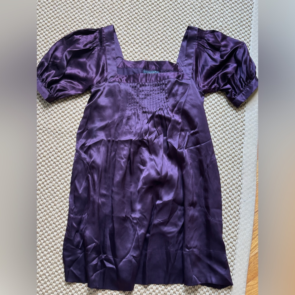 Laundry By Shelli Segal Purple Silk Baby Doll Dress with Puffed Sleeves Size 4